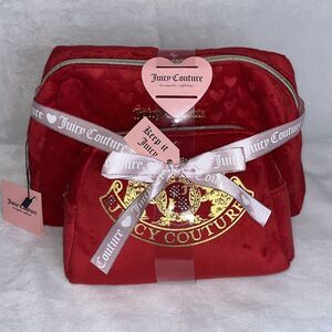 Juicy Coulture Red Hearts Plush 2 Piece Cosmetic Make Up Travel Bag HTF & NWT